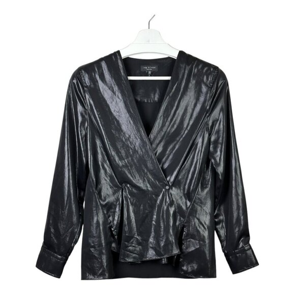 rag & bone Debbie Foil Coated Blouse Black - Picture 2 of 9